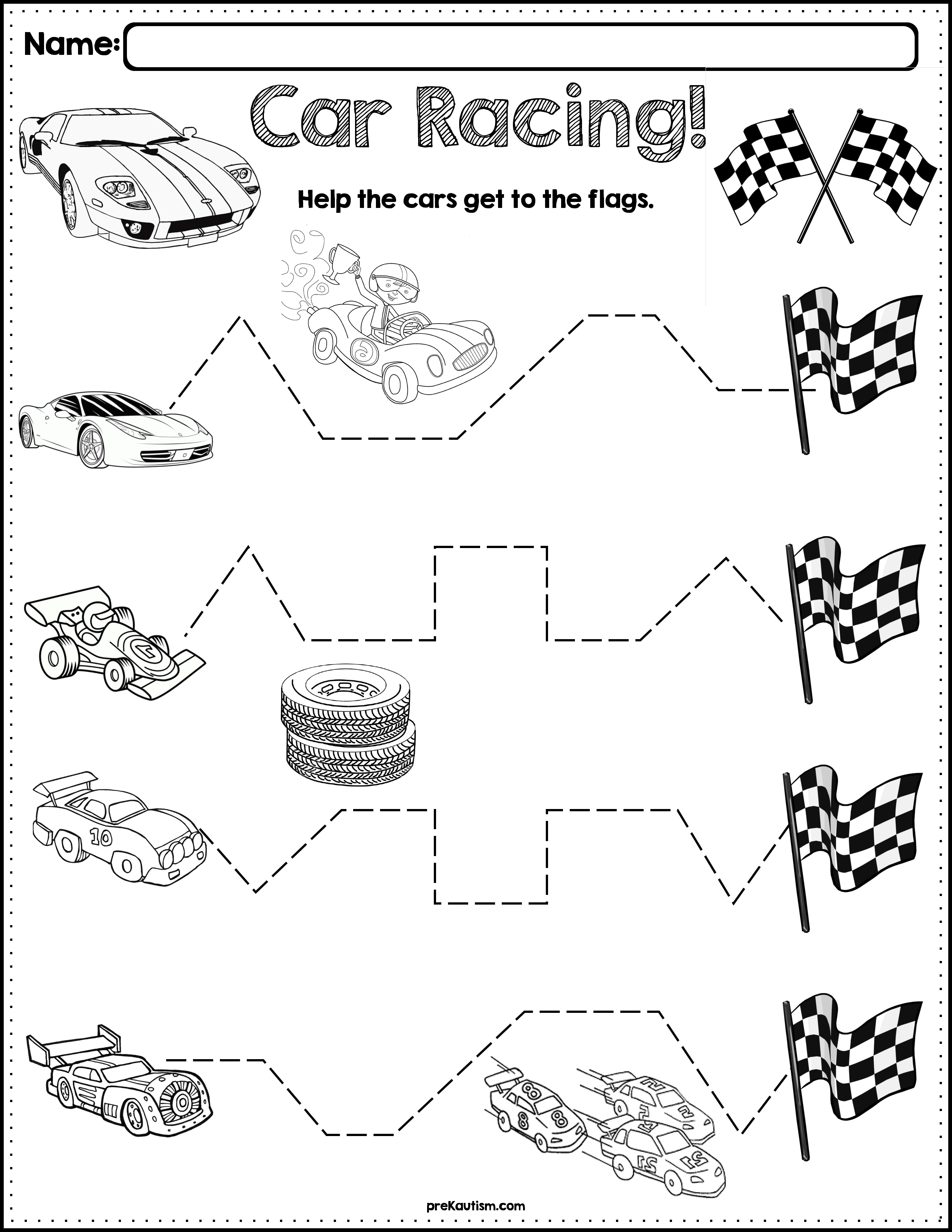  1 Trace The Pattern Race Cars Worksheets Help Your Child Develop 