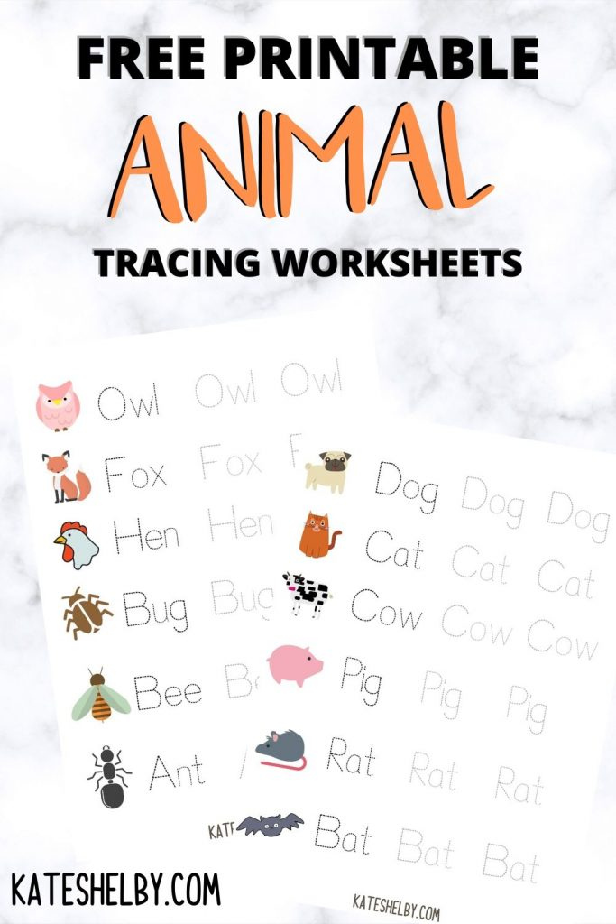 Animal Tracing Words Worksheet Printable Kate Shelby