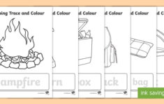 Camping Trace And Colour Worksheets teacher Made