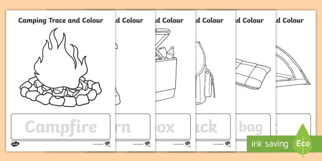 Camping Trace And Colour Worksheets teacher Made 