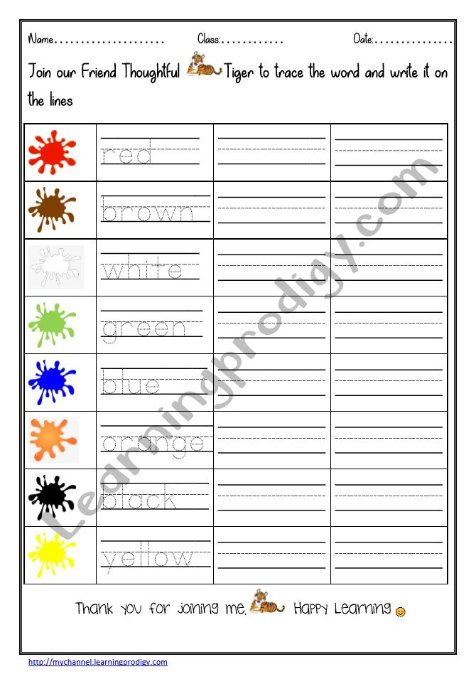 Colours Word Tracing Spelling Worksheet For Kindergarten English 