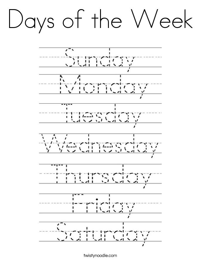 Days Of The Week Tracing Worksheets Free