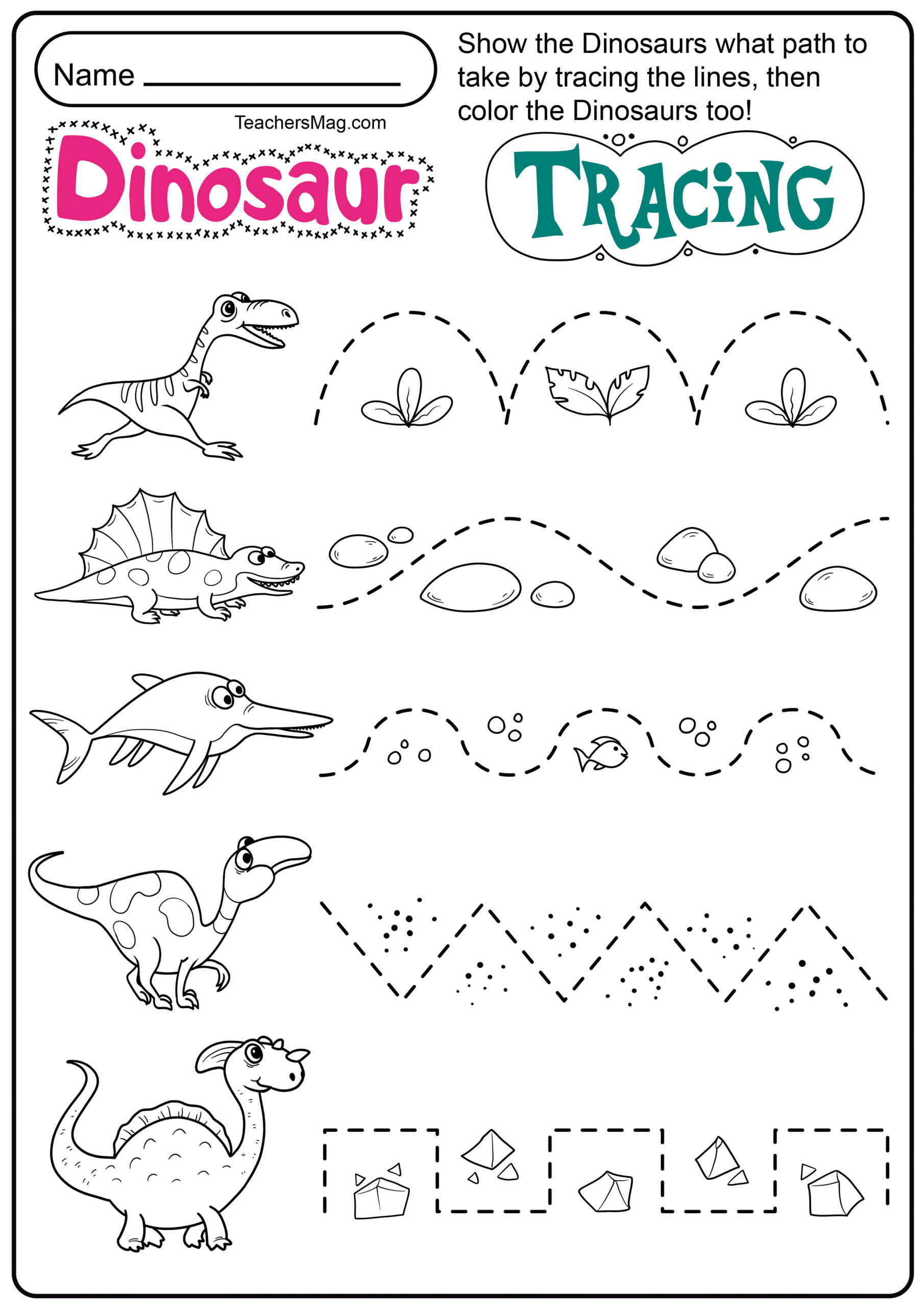 Dinosaur Letters Number Tracing Worksheets TeachersMag