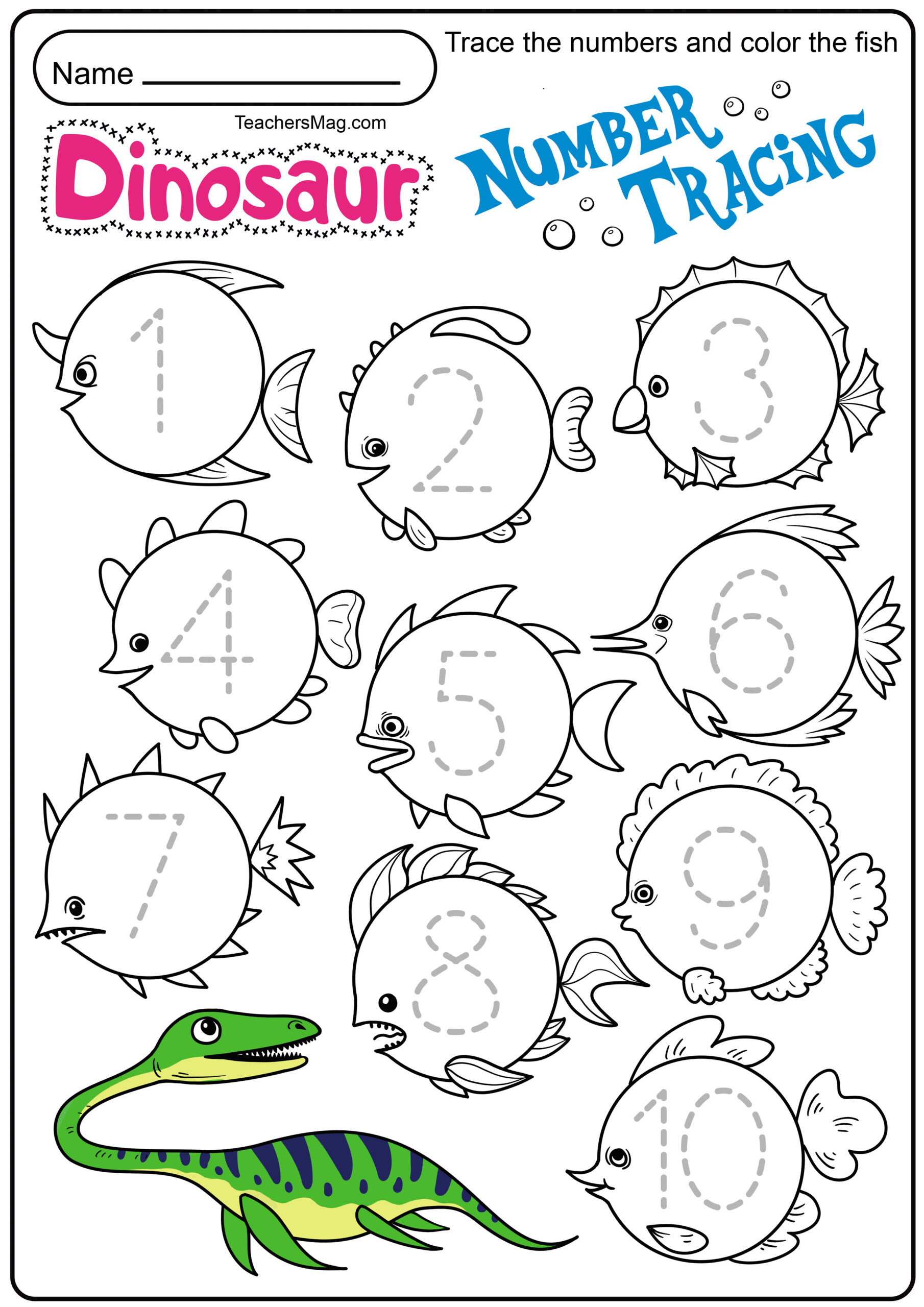 Dinosaur Letters Number Tracing Worksheets TeachersMag