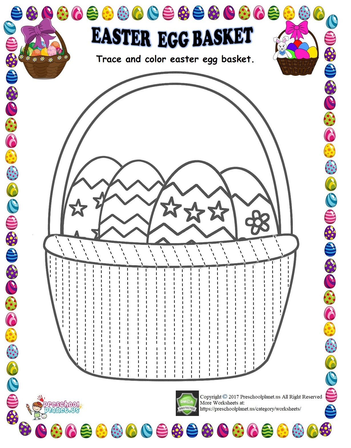 Easter Egg Basket Trace Line Worksheet Easter Egg Basket Egg Basket 