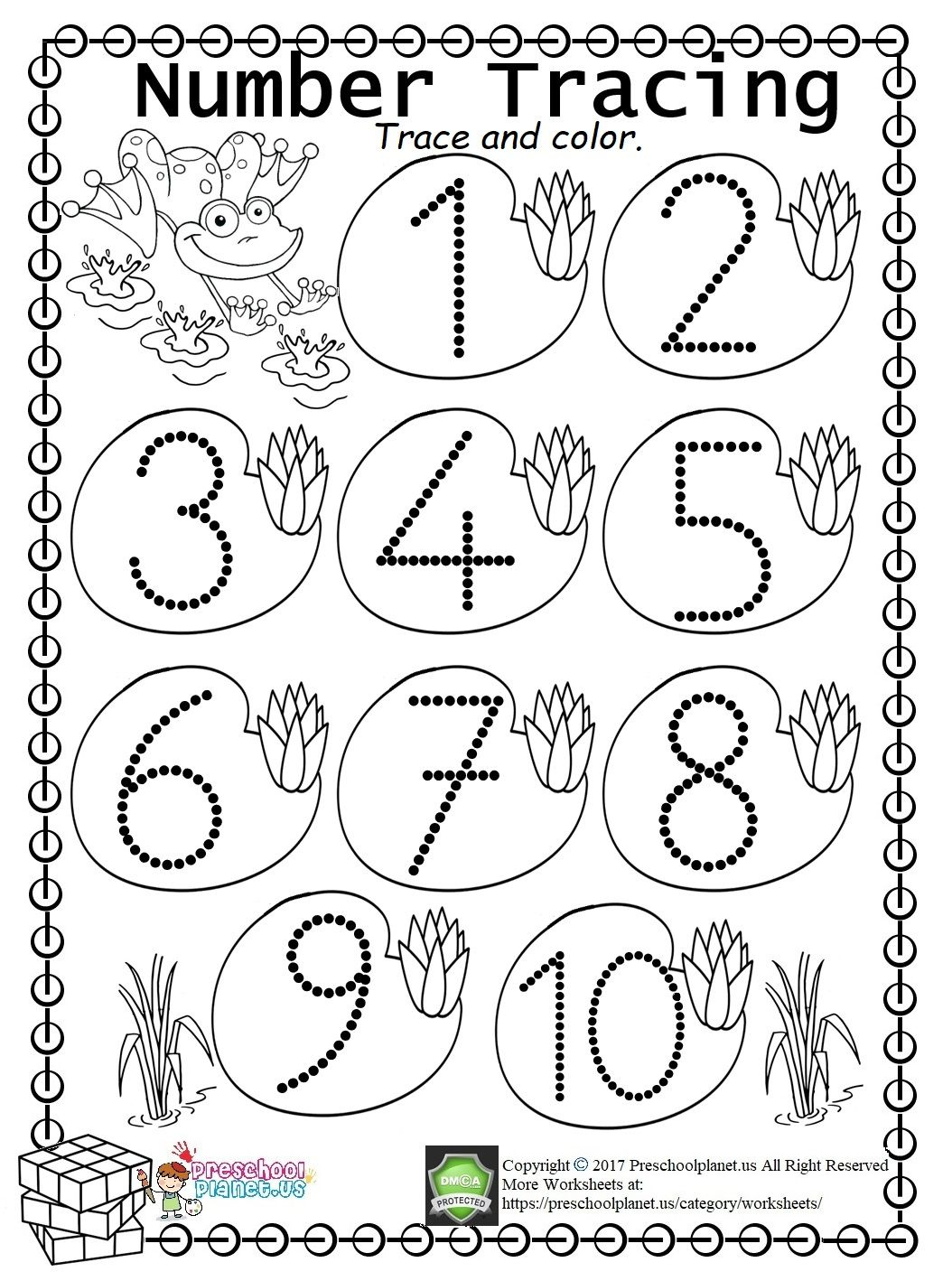 Easy Number Trace Worksheet 1 10 Numbers Kindergarten Number 