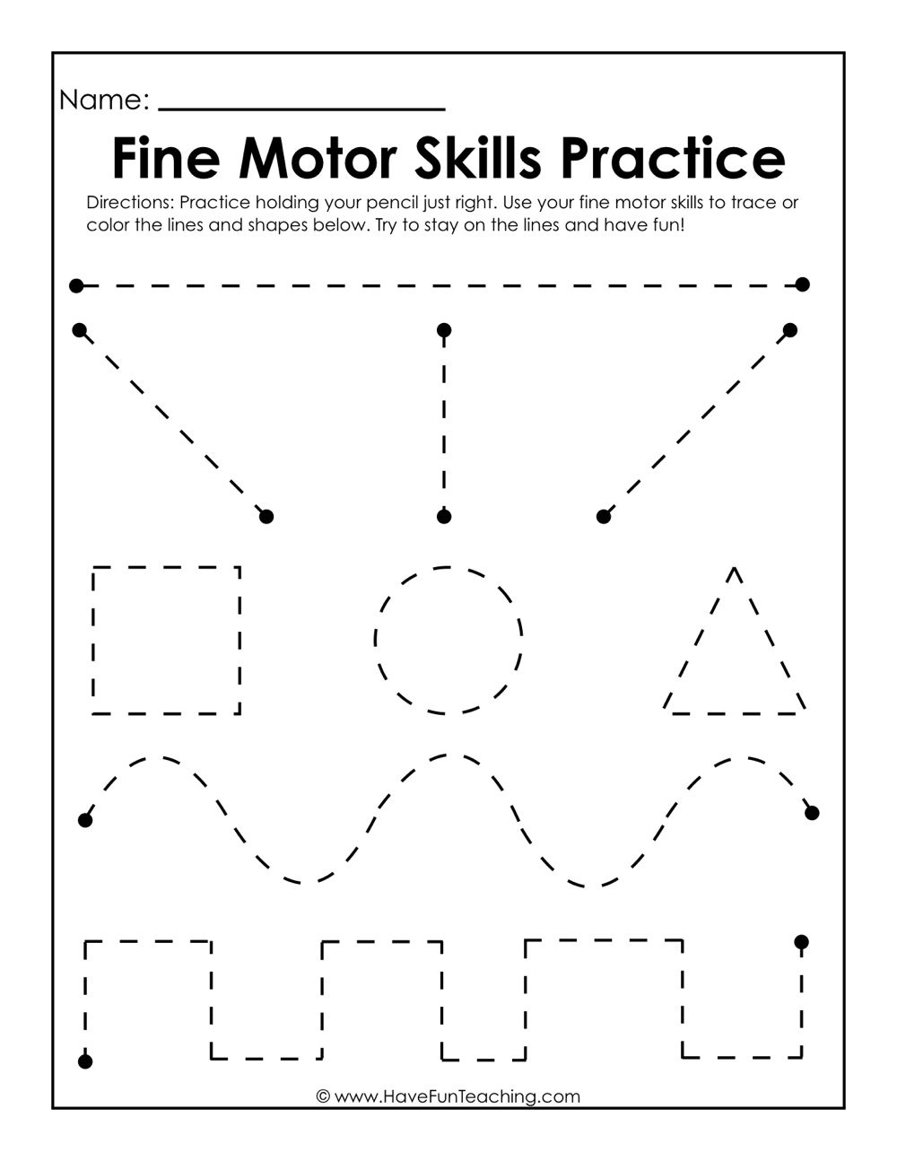 Fine Motor Skills Practice Worksheet Preschool Writing Tracing 