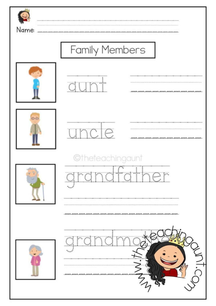 Free Family Members Tracing And Writing Worksheets The Teaching Aunt ...