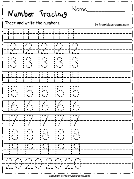 Free Number Tracing 11 To 20 Worksheet Printable For Pre k And 