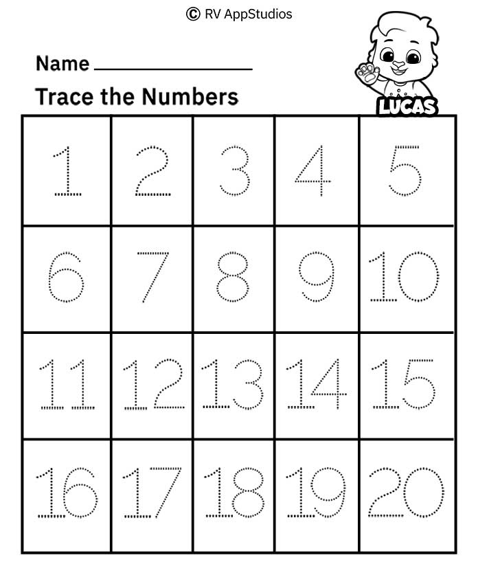 Free Printable Worksheets For Kids Tracing Numbers 1 20 Worksheets