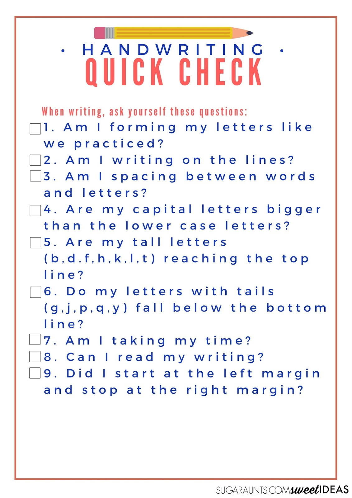 Handwriting Quick Check Self Assessment List The OT Toolbox