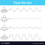 Illustration Of Trace Line Worksheet For Preschool Kids With Spaceship