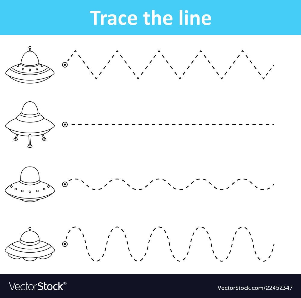 Illustration Of Trace Line Worksheet For Preschool Kids With Spaceship 