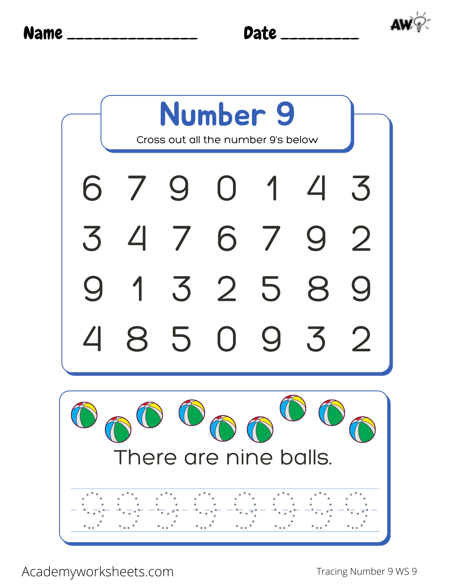 Learning The Number 9 Tracing Academy Worksheets
