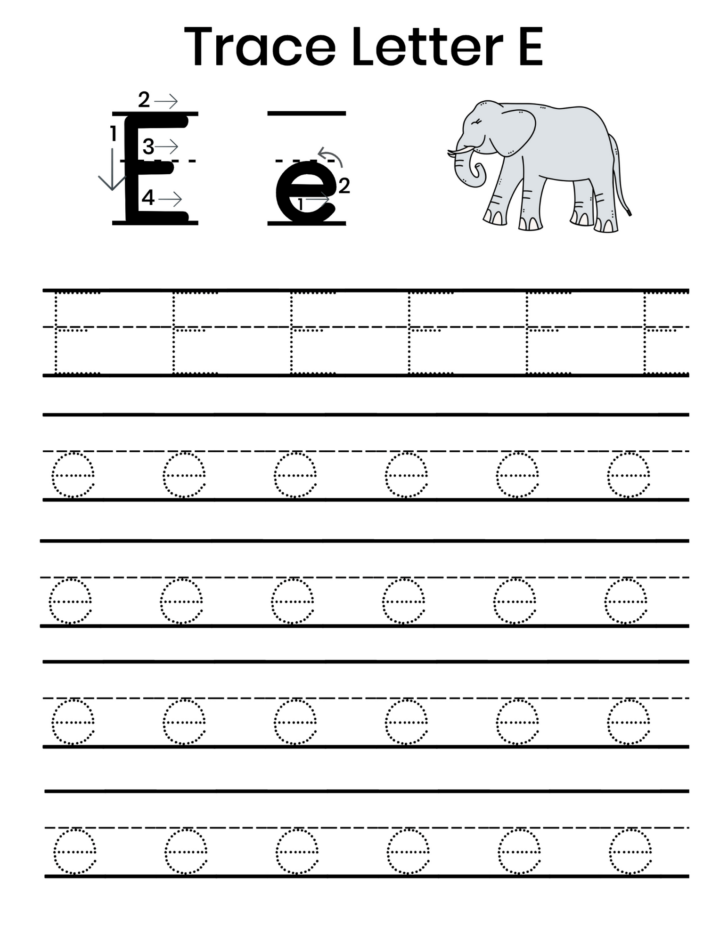 Letter E Tracing Worksheets For Kindergarten