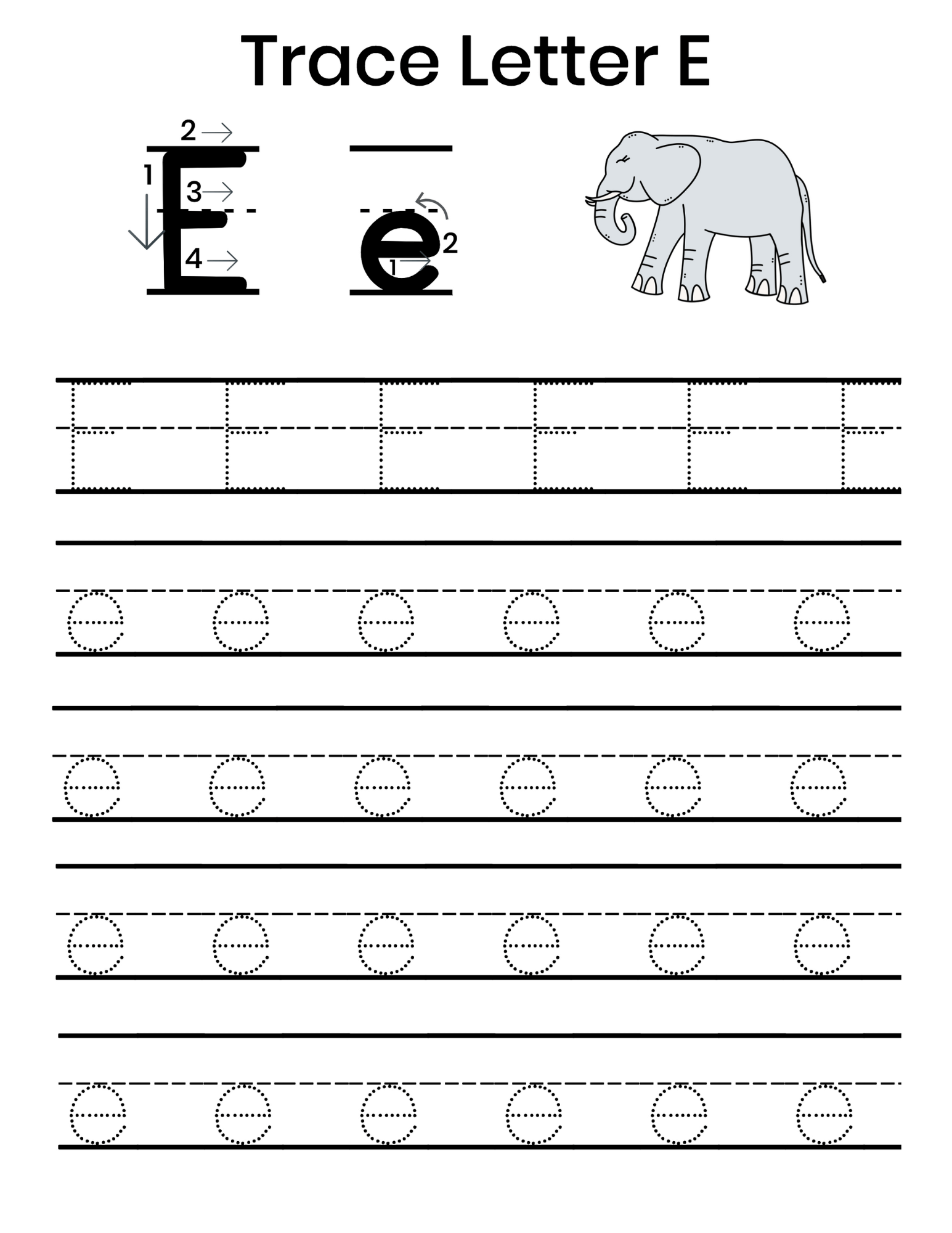 Letter E Tracing Sheet Free