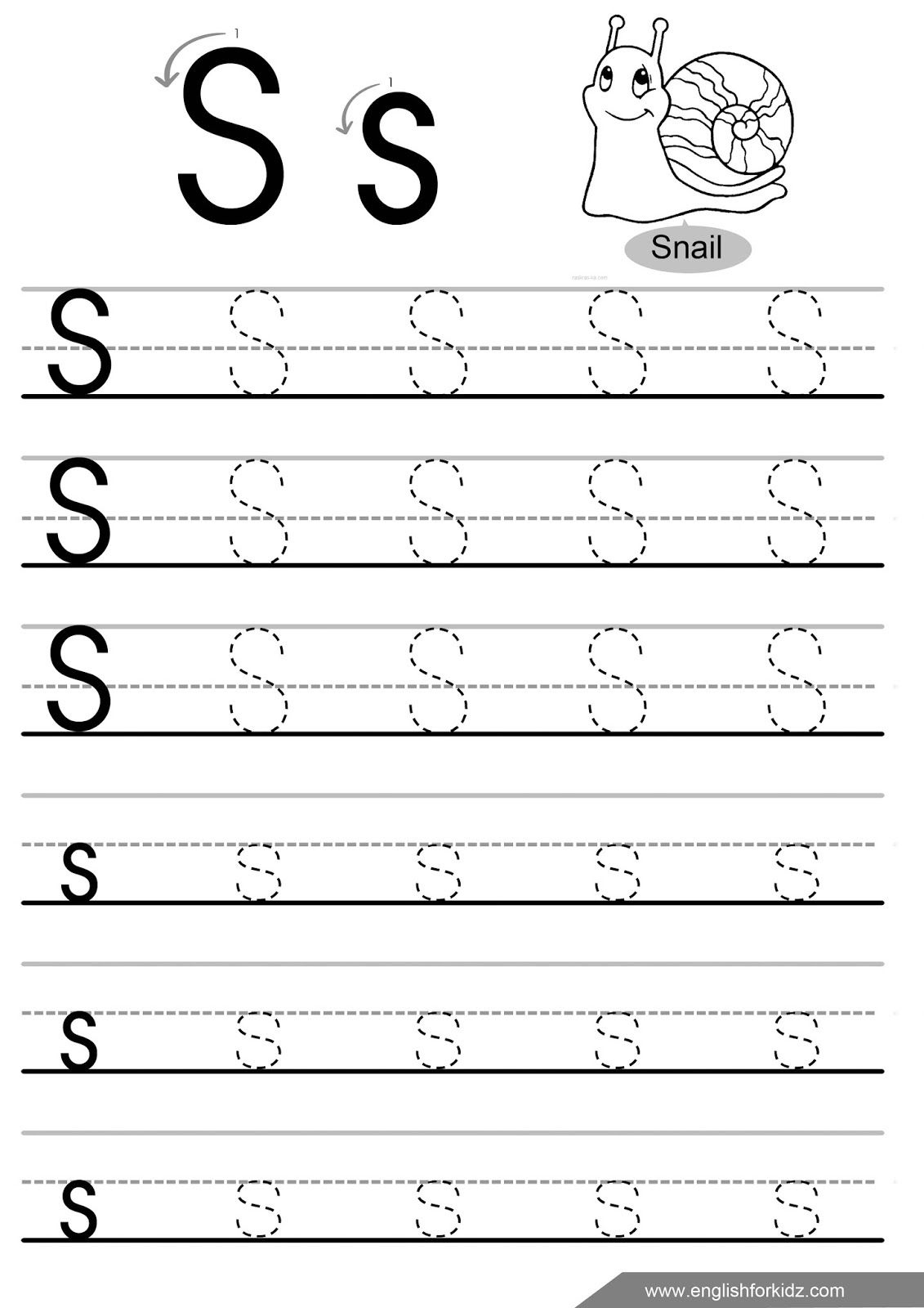 Letter S Tracing Worksheet ESL Handwriting Handwriting Worksheets 