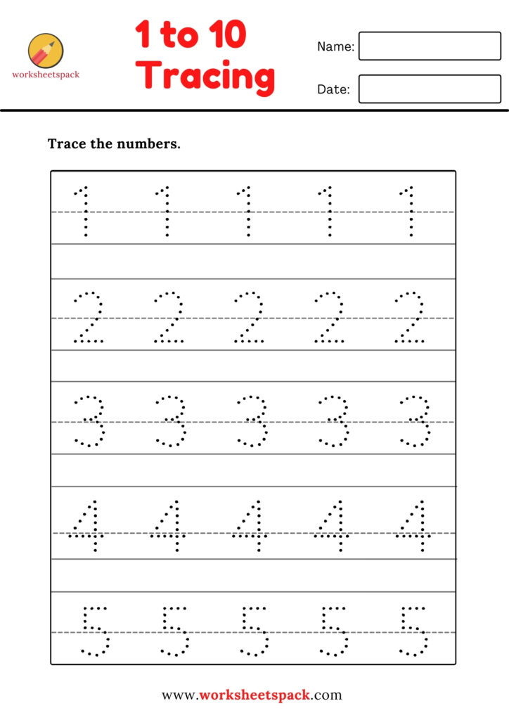 Number 1 10 Tracing Worksheets Free Printable Worksheets Pack