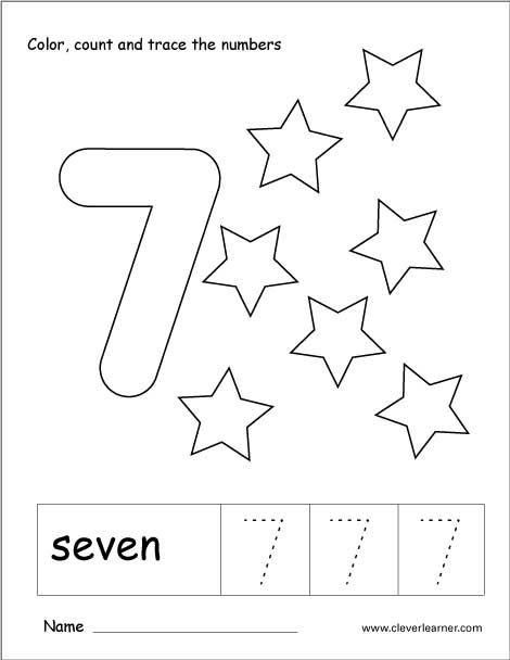 Number 7 Tracing And Colouring Worksheet For Kindergarten Numbers 