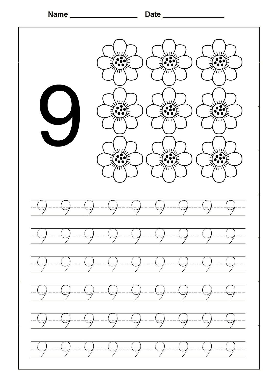 Number 9 Worksheets To Print Activity Shelter