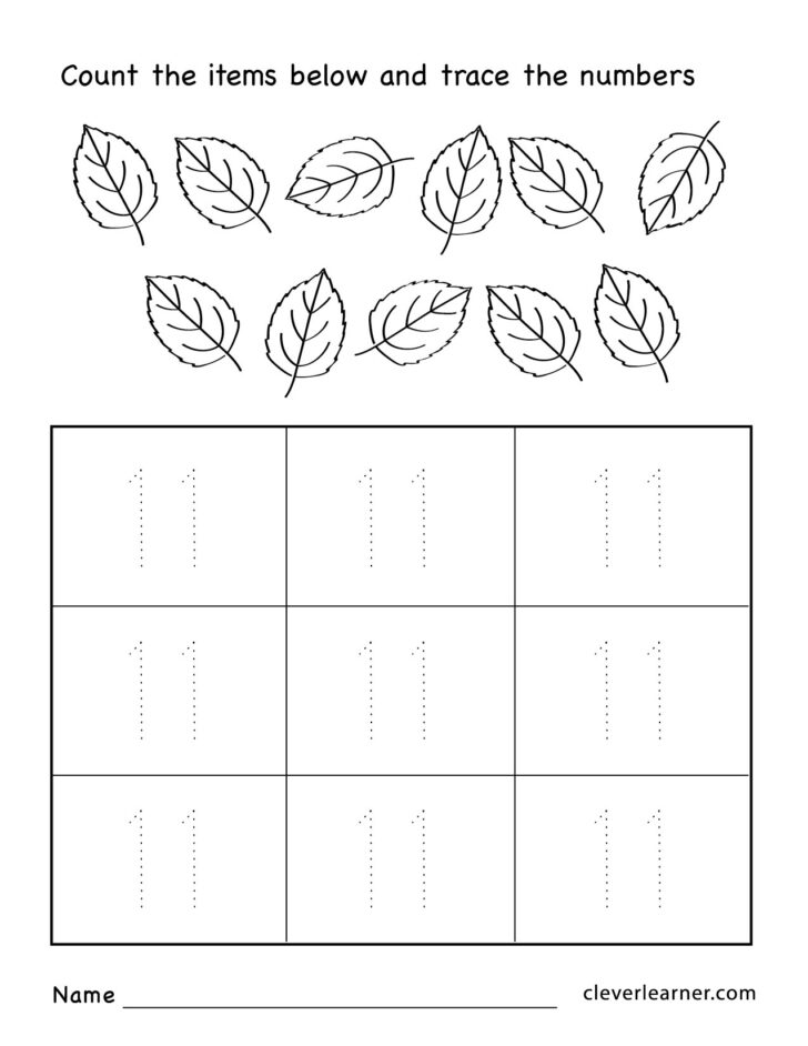 Number 11 Tracing Worksheets For Preschoolers