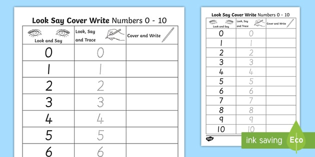 Number Formation 0 To 10 Look Trace And Write Worksheet