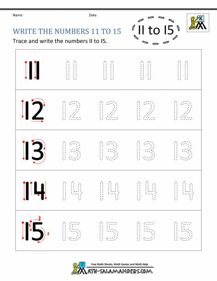 Free Printable Tracing Numbers 11 20 Worksheets