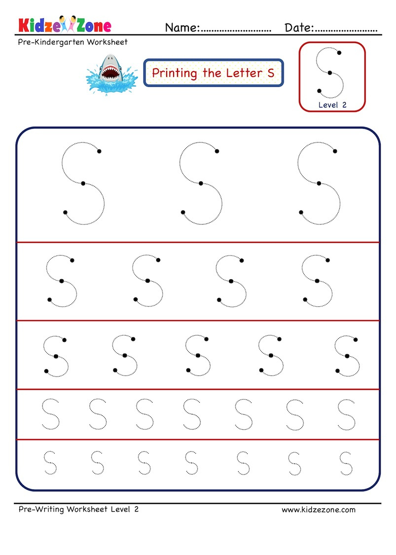 Preschool Letter Tracing Worksheet Letter S Different Sizes KidzeZone