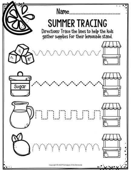 Preschool Worksheets Summer Tracing The Keeper Of The Memories