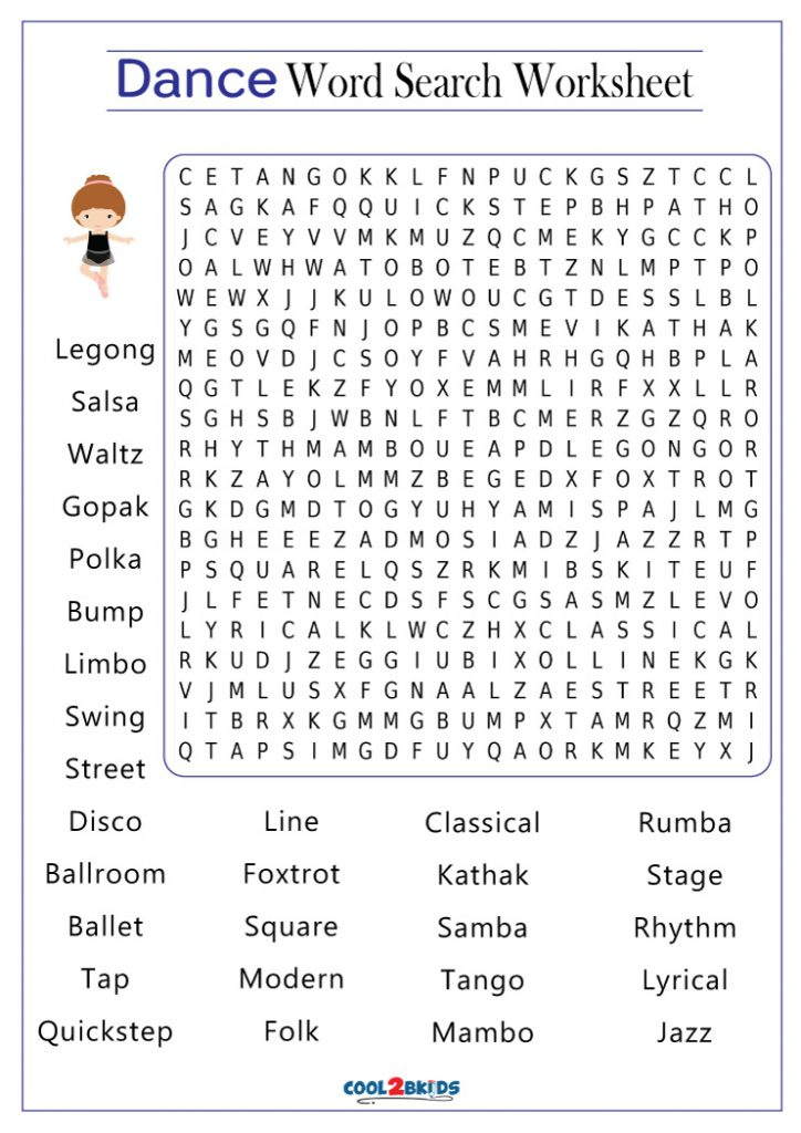 Printable Dance Word Search Cool2bKids
