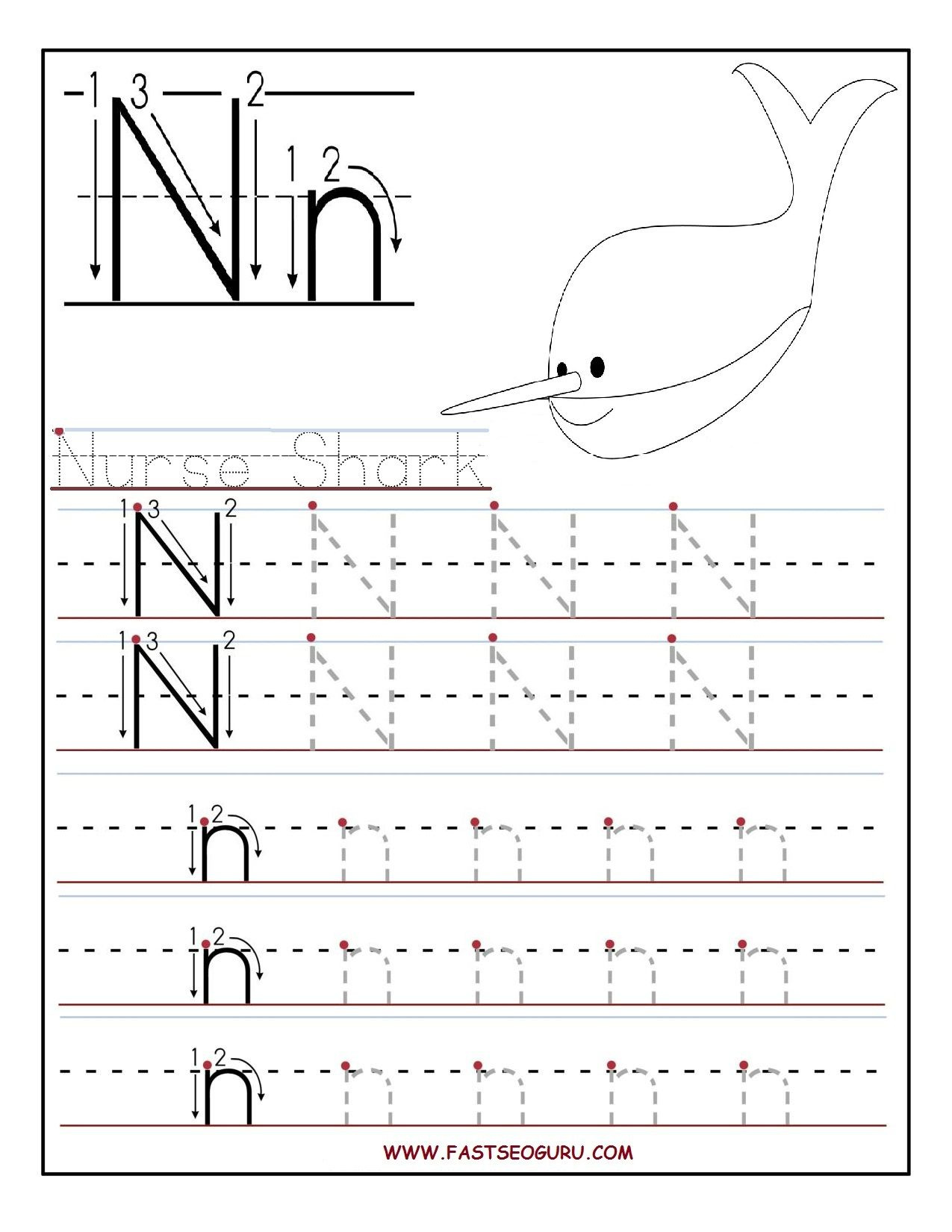 Printable Letter N Tracing Worksheets For Preschool Tracing 