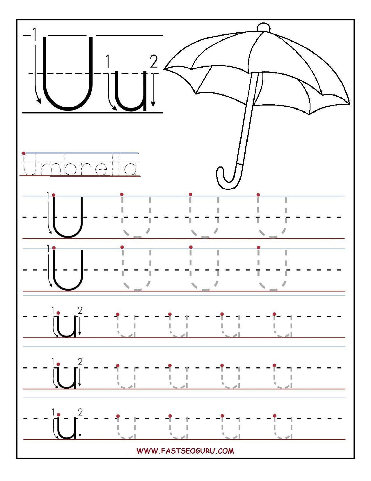 Printable Letter U Tracing Worksheets For Preschool Alphabet 