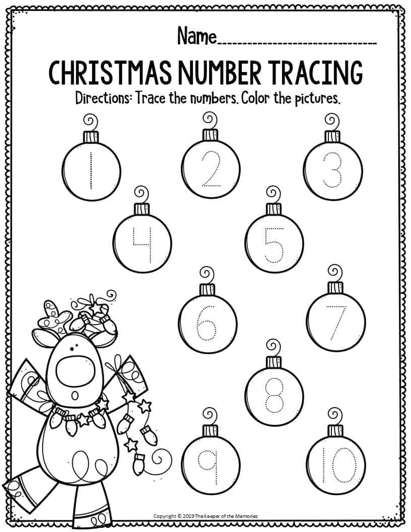 Printable Math Christmas Preschool Worksheets Christmas Number Tracing 