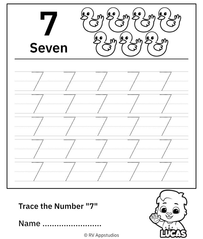 Number 7 Tracing Worksheets