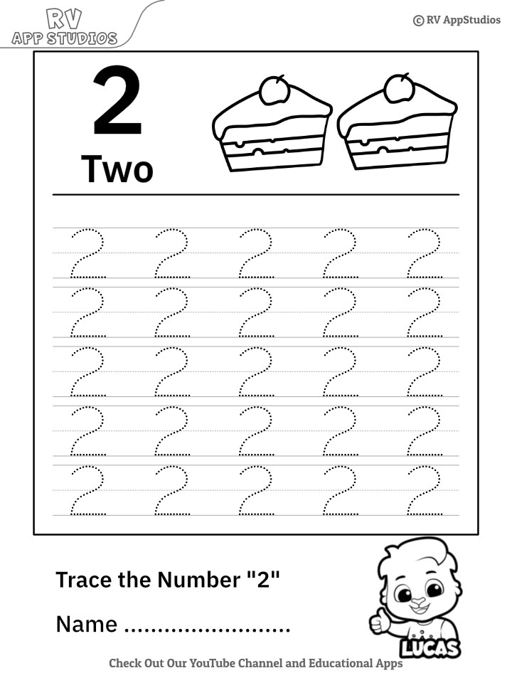 Trace Number 2 Worksheet For FREE For Kids