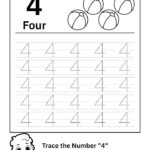 Trace Number 4 Worksheet For FREE For Kids