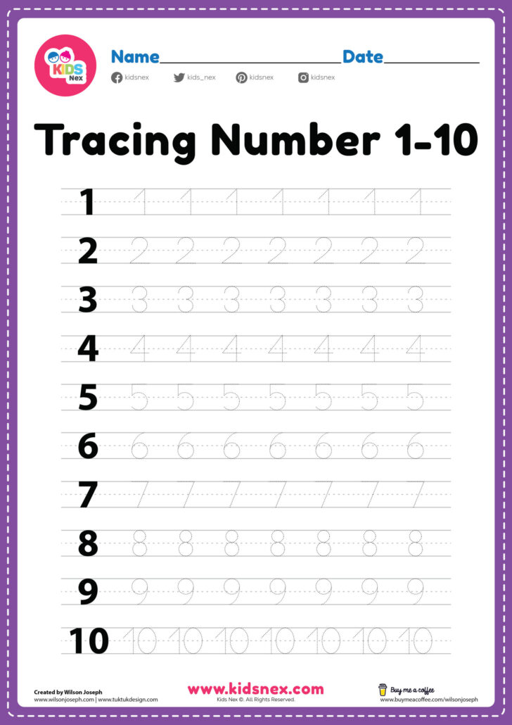 Free Number Tracing Worksheets 1 10