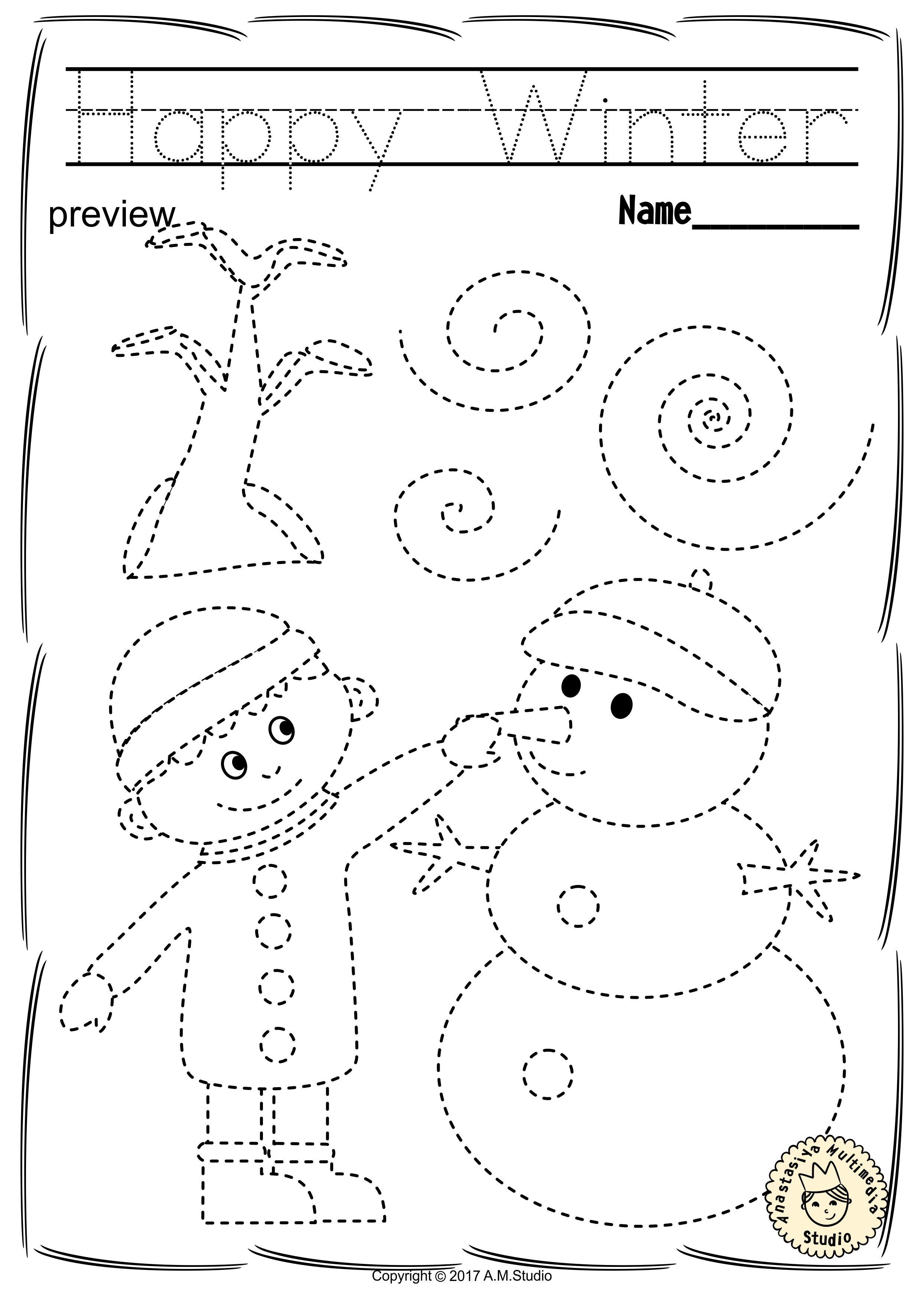 Winter Trace And Color Pages Print And Digital Christmas Worksheets 