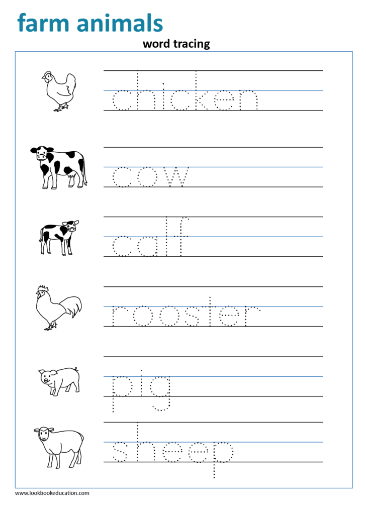 Farm Animals Tracing Worksheets