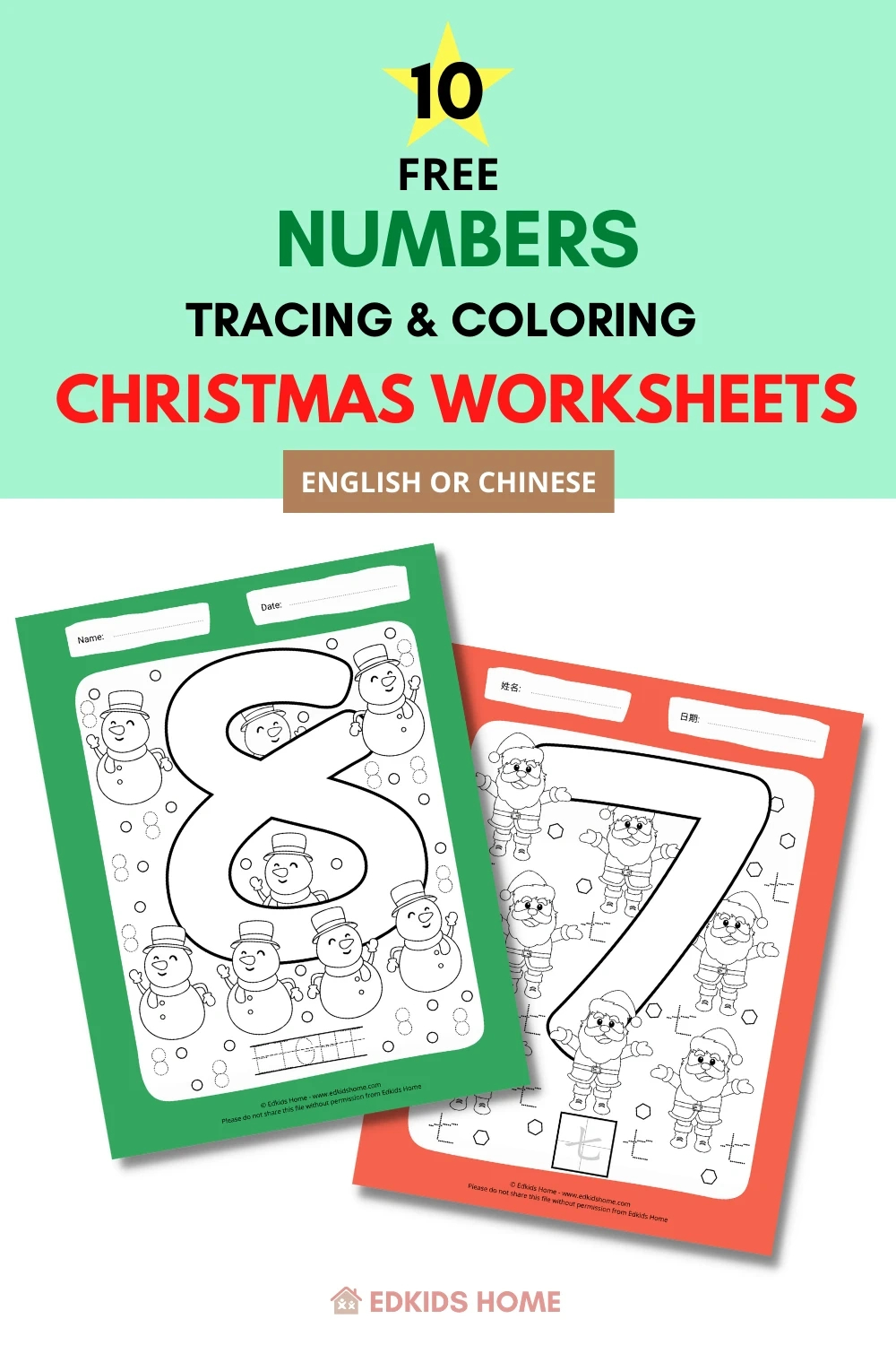 10 Best Free Numbers Tracing &amp;amp; Coloring Christmas Worksheets regarding Christmas Number Tracing Worksheets Free