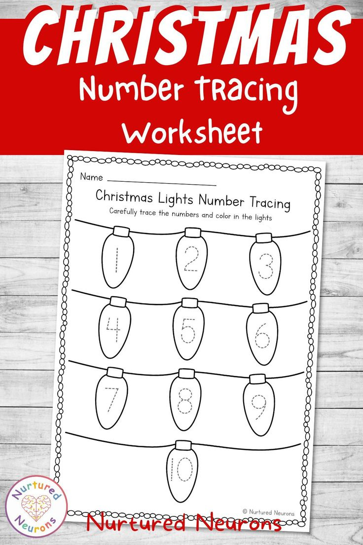 Christmas Lights Number Tracing Worksheet 1-10 (Xmas Kindergarten inside Christmas Number Tracing Worksheets Printable