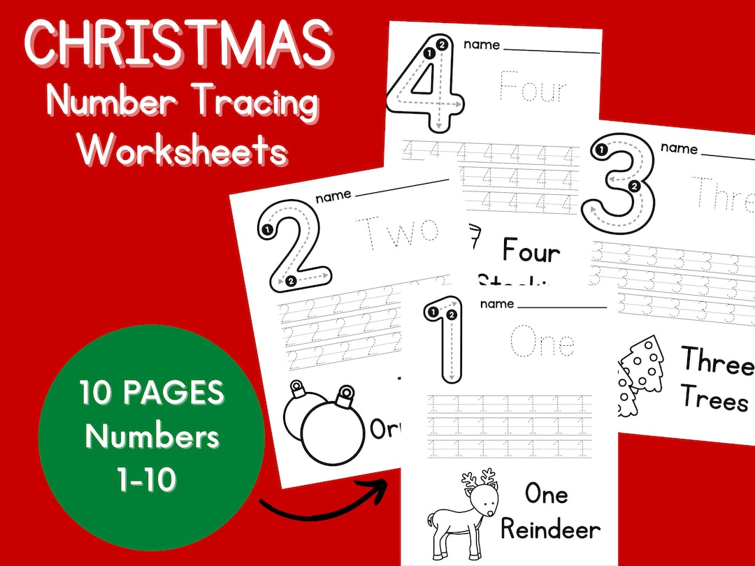 Christmas Number Tracing Worksheets 1-10 - Etsy regarding Christmas Number Tracing Worksheets