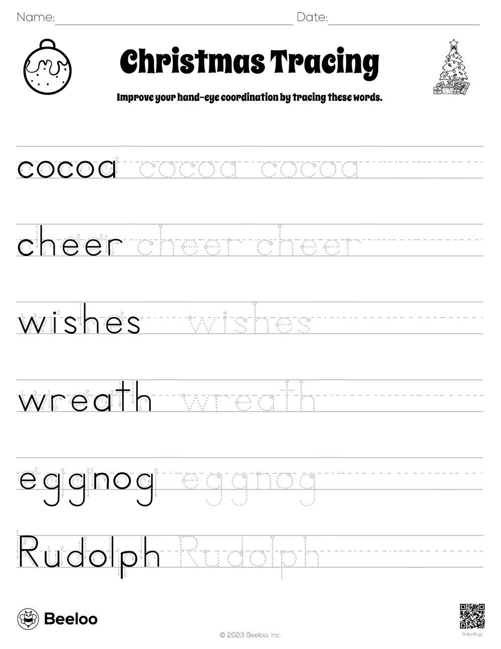 Christmas-Themed Word Tracing Worksheets • Beeloo Printable Crafts throughout Christmas Words Tracing Worksheets