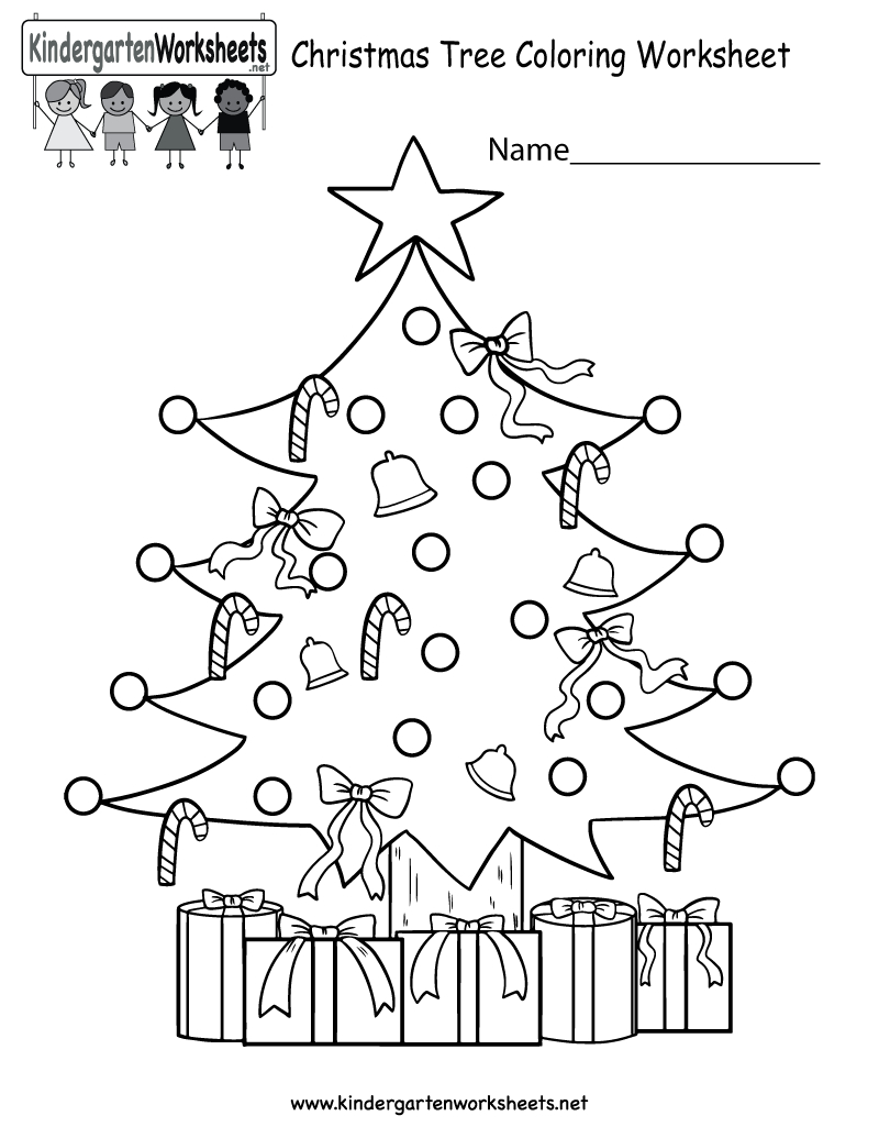 Kindergarten Christmas Tree Coloring Worksheet Printable regarding Christmas Tree Activity Sheet