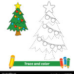Trace And Color For Kids Christmas Tree Royalty Free Vector Intended For Christmas Tree Tracing Worksheet For Kids