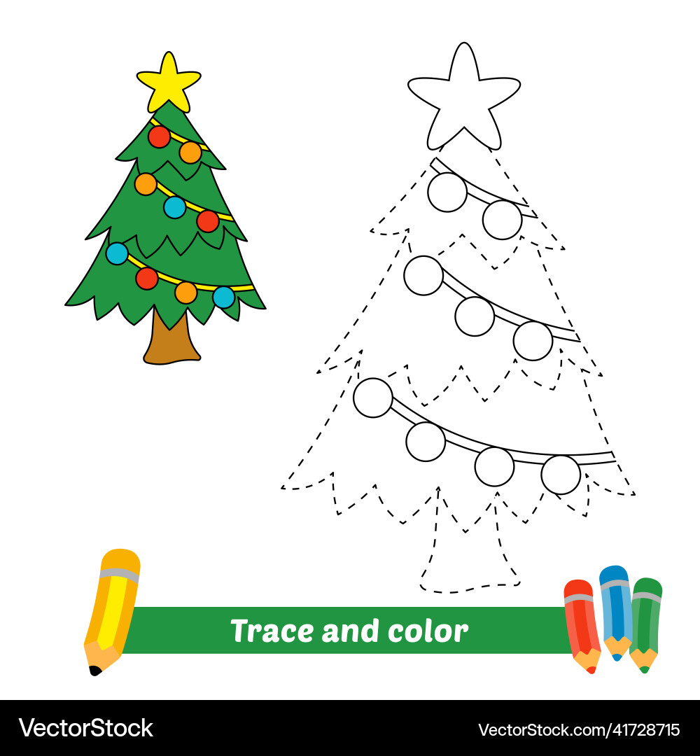 Trace And Color For Kids Christmas Tree Royalty Free Vector intended for Christmas Tree Tracing Worksheet For Kids