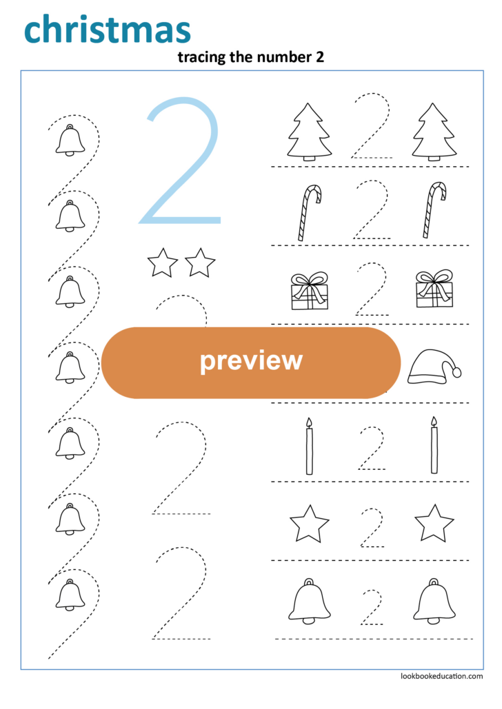 Christmas Number Tracing Worksheets For Kindergarten