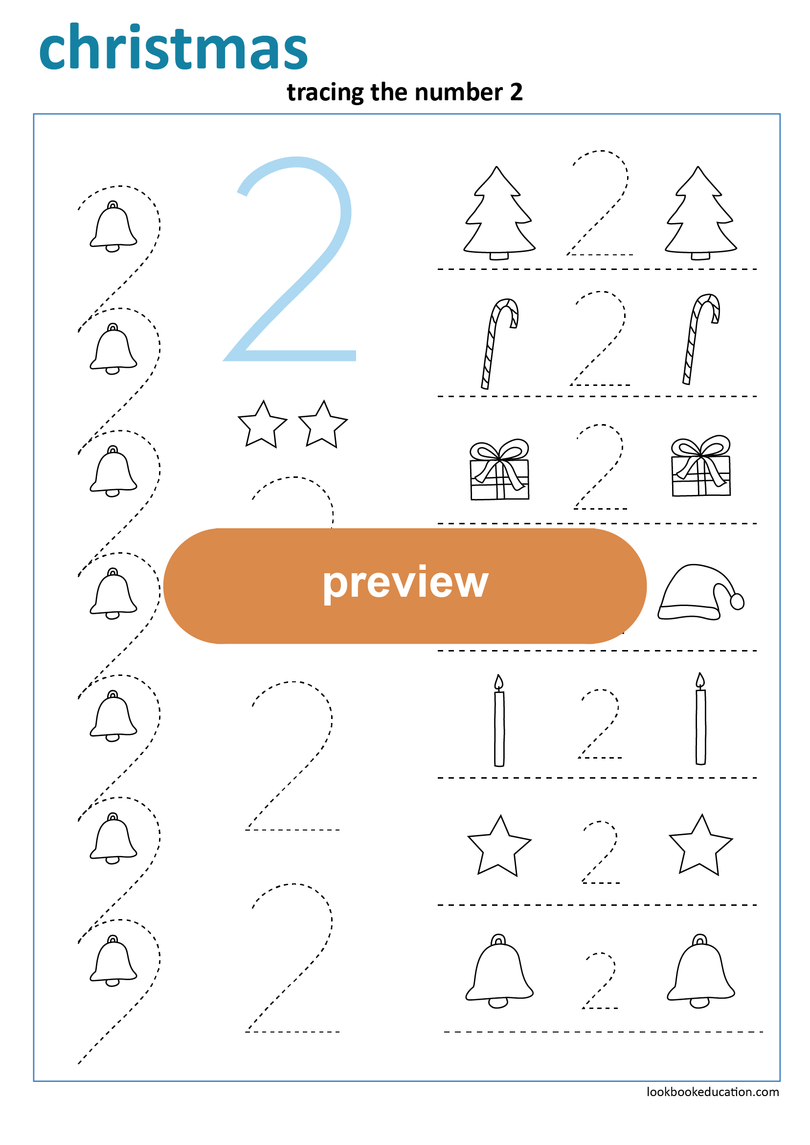 Worksheet Writing The Number 2 Christmas - Lookbookeducation inside Christmas Number Tracing Worksheets For Kindergarten